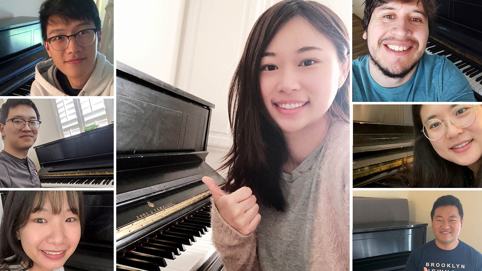 SOM students smiling with pianos.