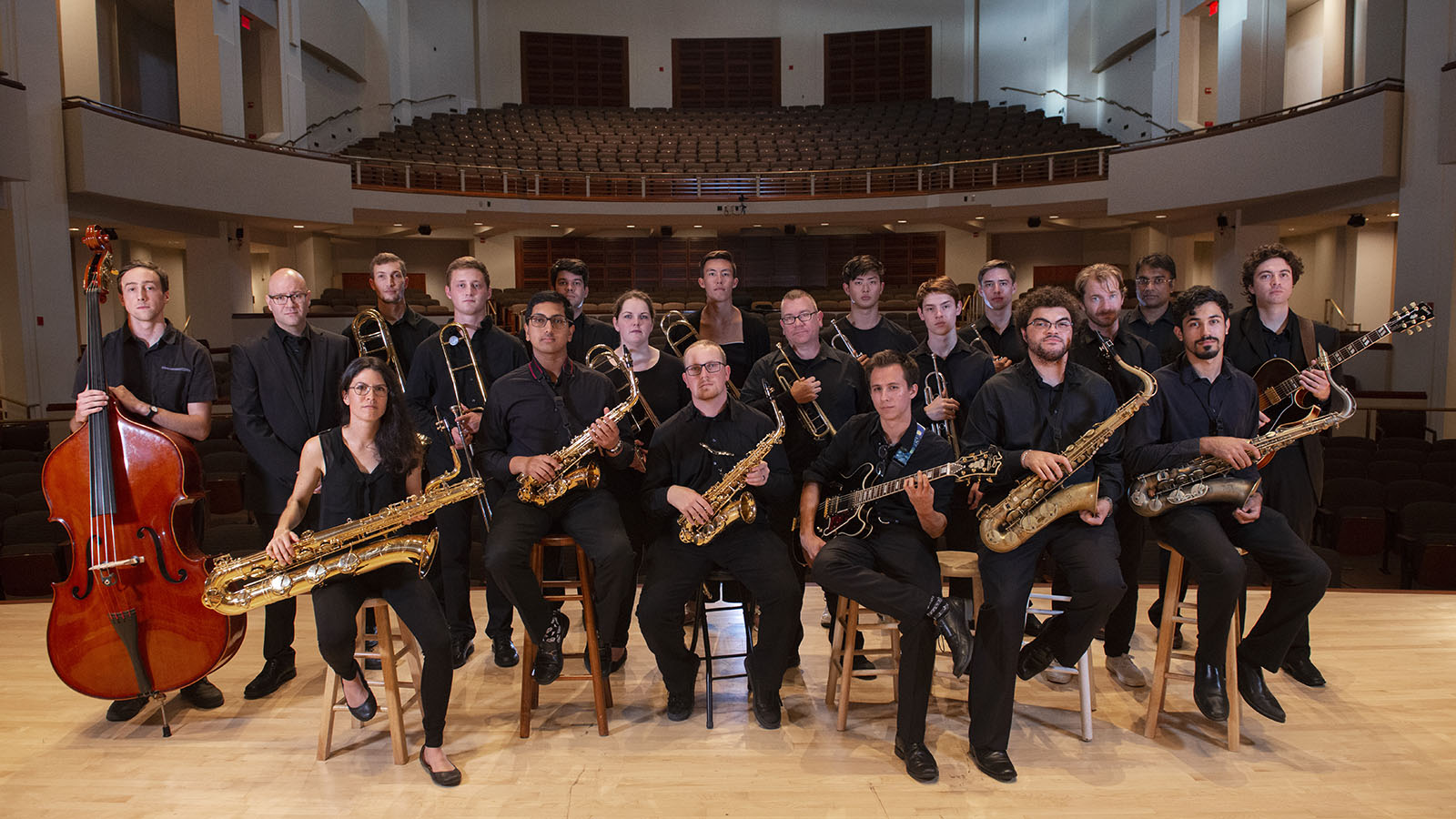 Members of the UMD jazz ensemble programs.