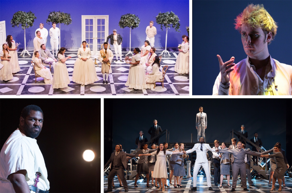  collage of photos from past Maryland Opera Studio fall operas.