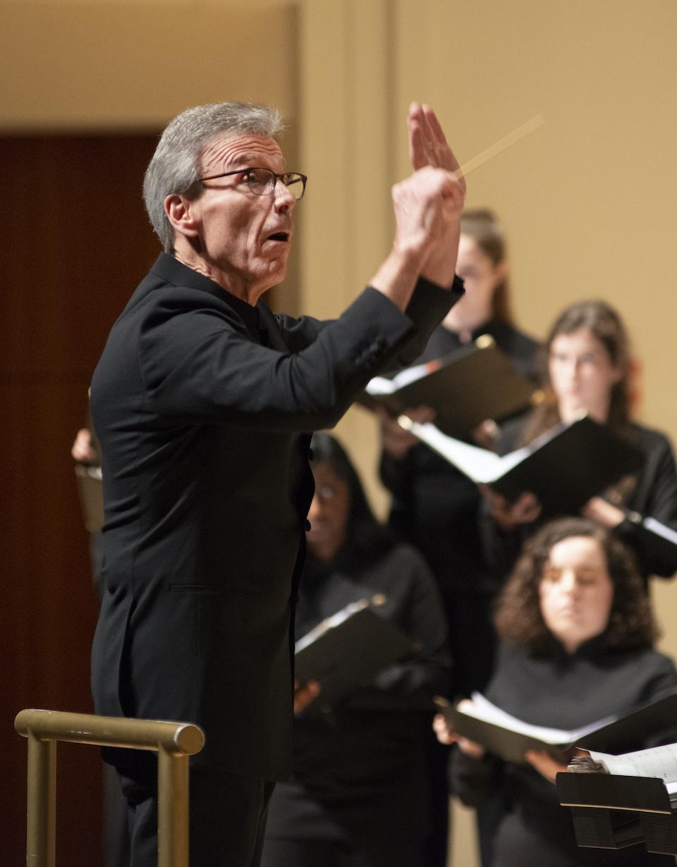  Professor Edward Maclary conducts the UMD Chamber Singers during its 20th Anniversary Concert at The Clarice in 2019.