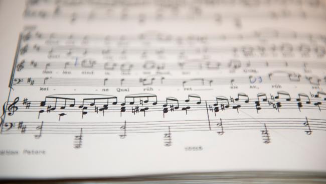 This is a picture of a music score at the University of Maryland's School of Music. Photo by David Andrews